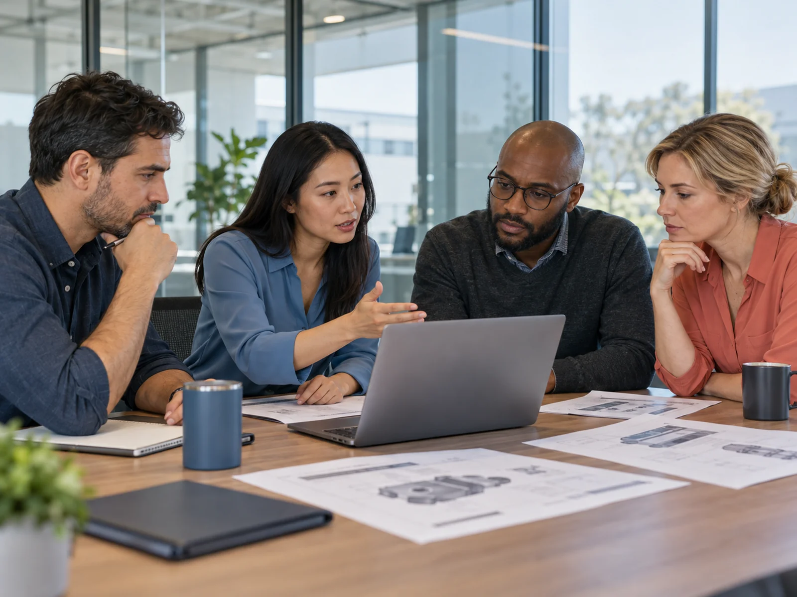 Buying committee reviewing vendor information in a meeting.
